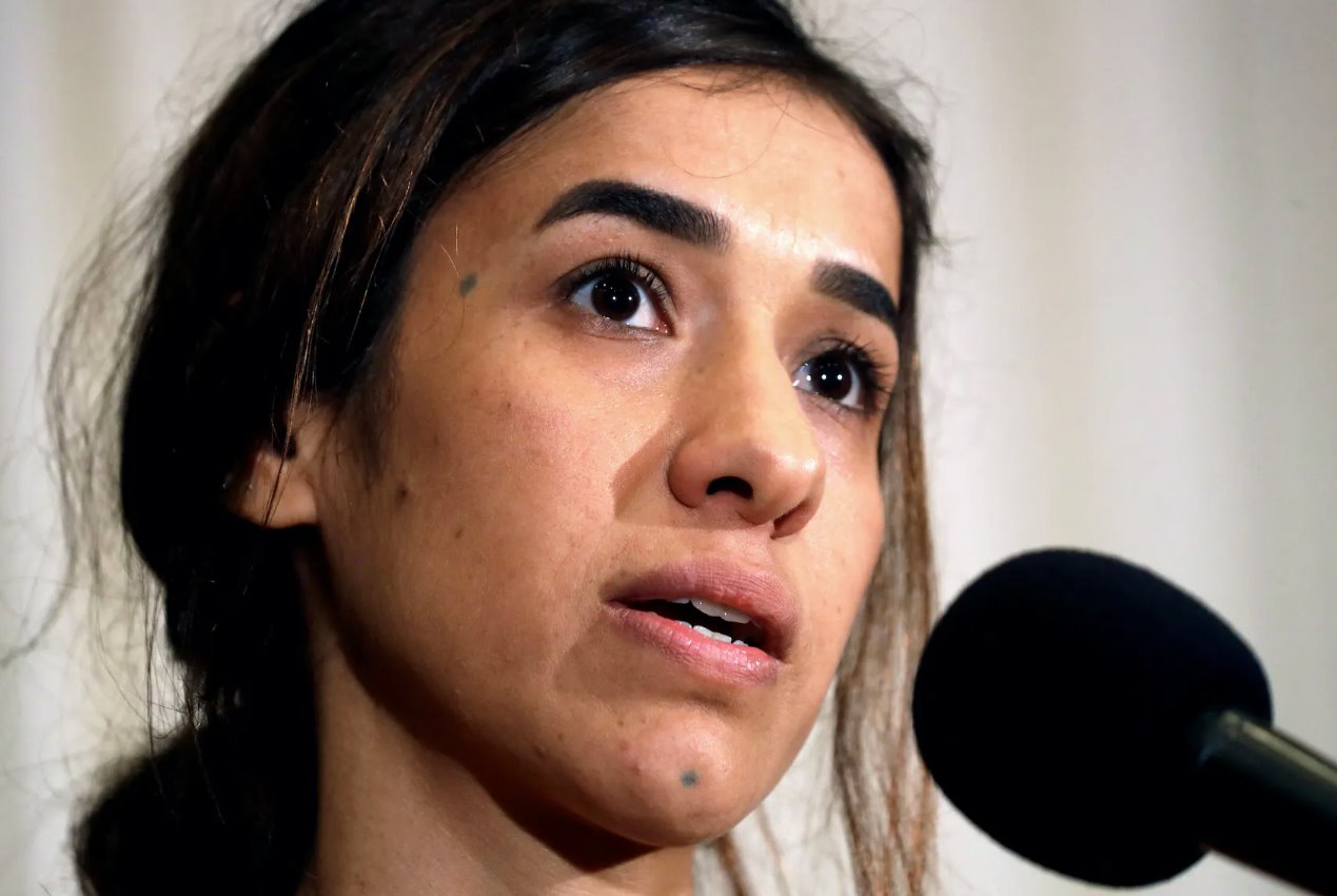 諾貝爾和平獎共同獲得者納迪亞&middot;穆拉德(NadiaMurad)于2018年10月8日在美國華盛頓國家新聞俱樂部發(fā)表講話。